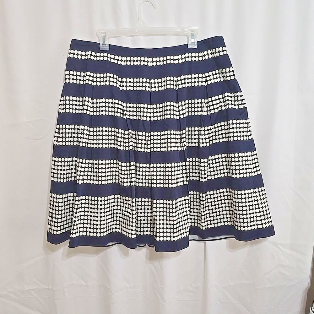 Talbots Pleated A-Line Midi Skirt Polka Dot Navy Blue White Size 16WP Petite